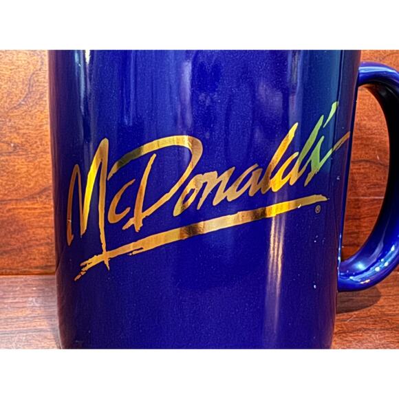 Vintage McDonald's Mug Blue Gold Script Logo Ceramic Restaurant Coffee Cup - Picture 6 of 6